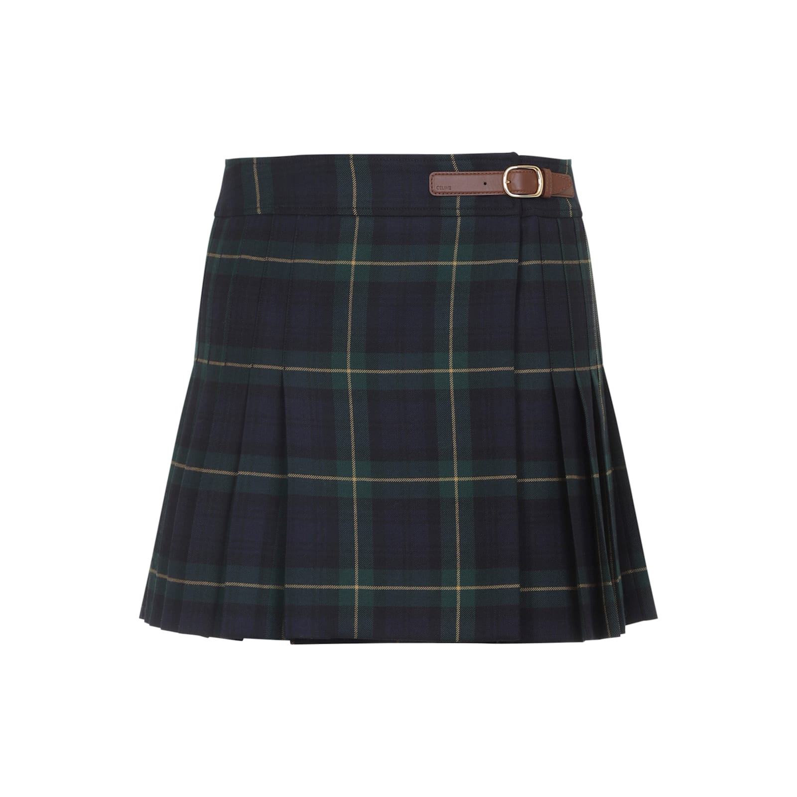 Celine Pleated Kilt Mini Skirt Belt Detail In Yellow