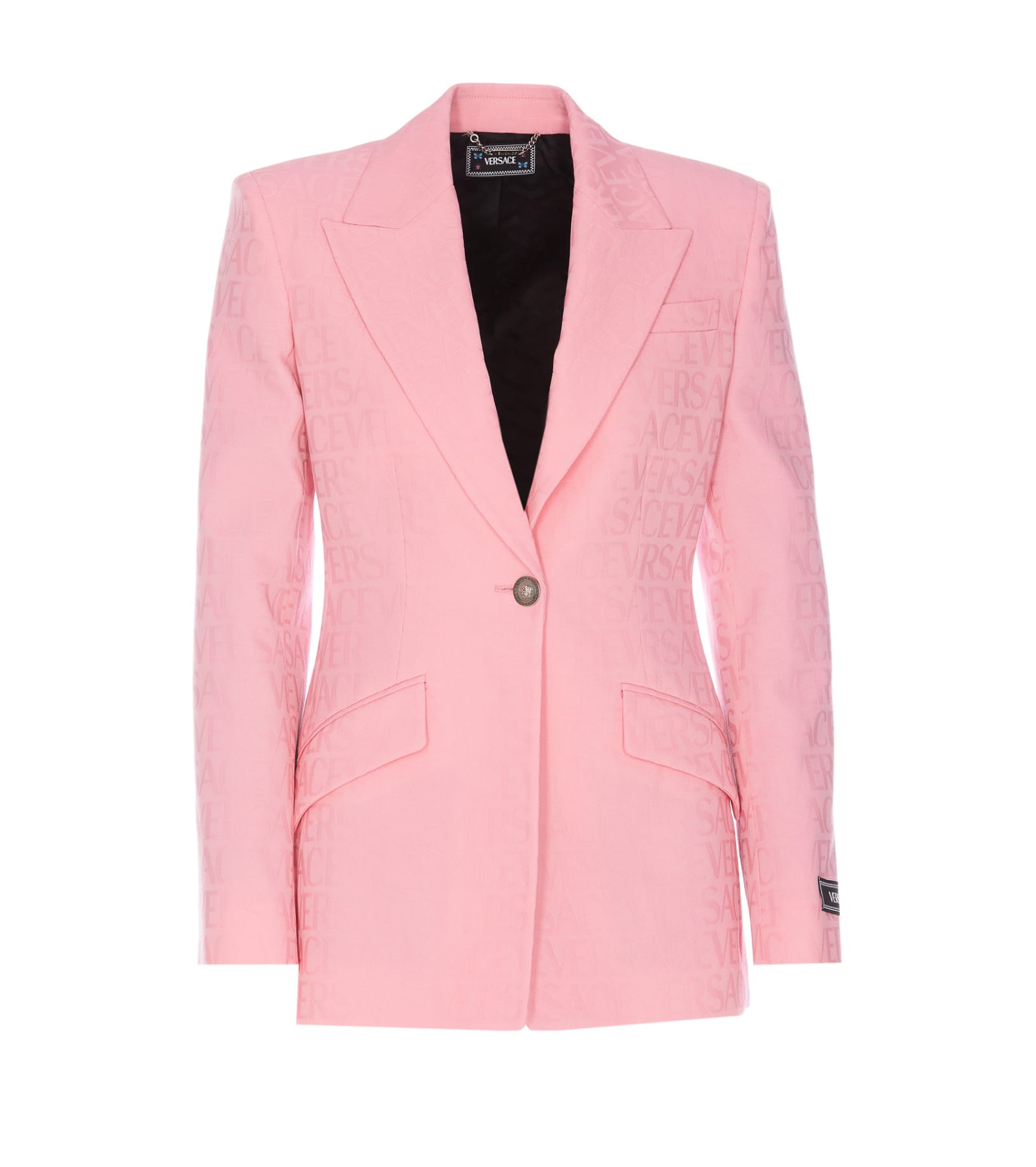 Versace Pink Jacquard Allover Jacket In Pink
