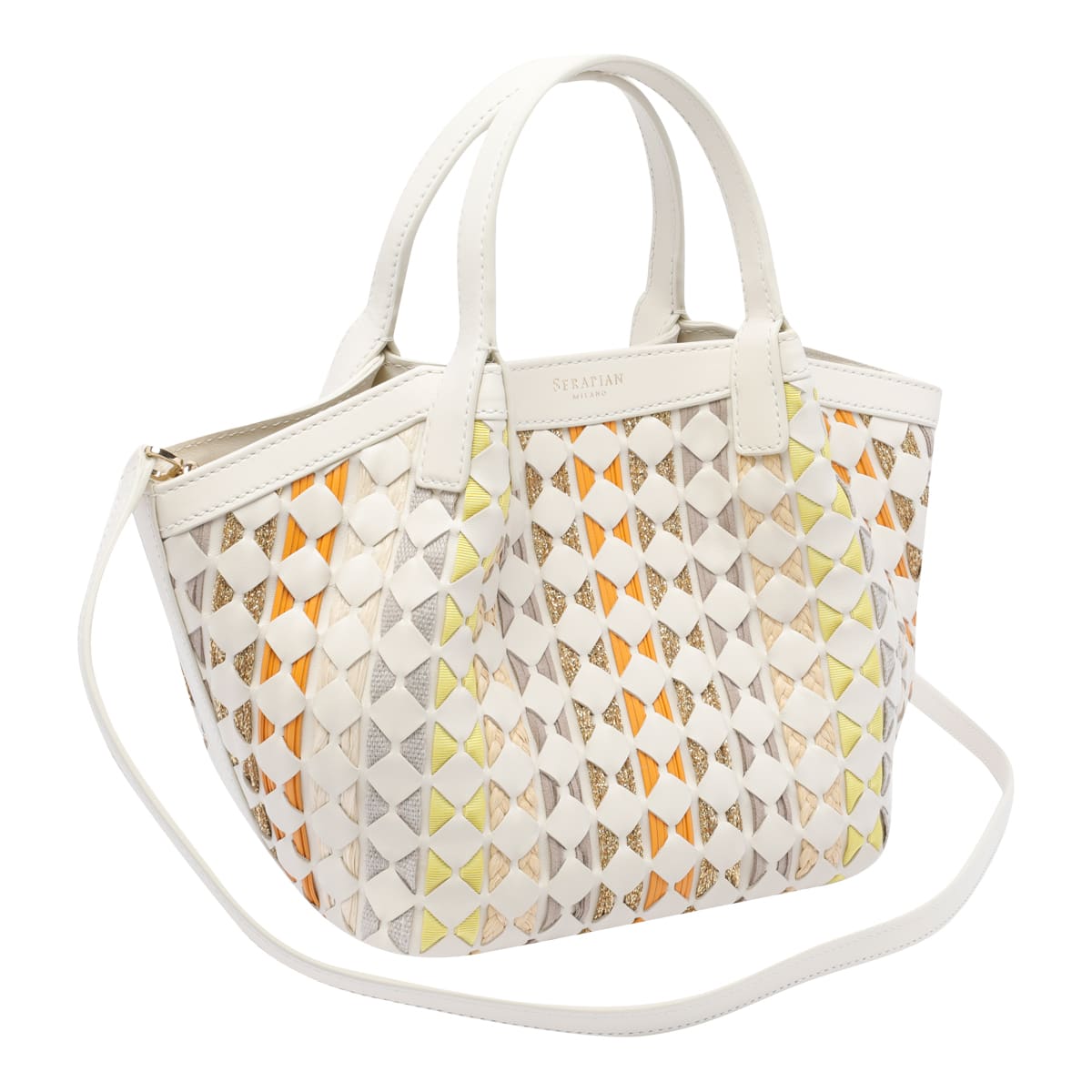 Serapian Mini Mosaico Secret Tote Bag In White