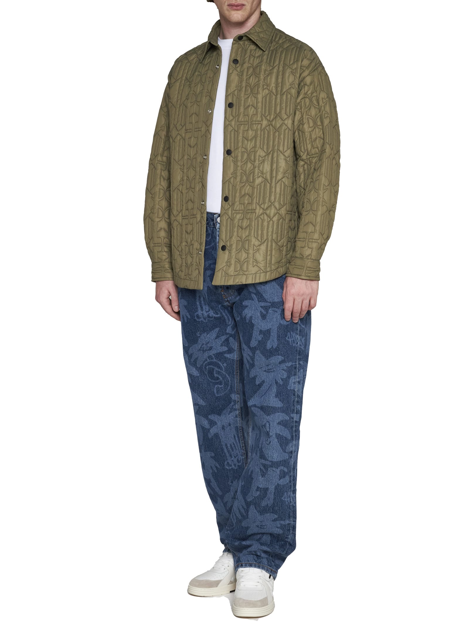 Palm Angels Monogram Quilted Nylon Overshirt In Military B