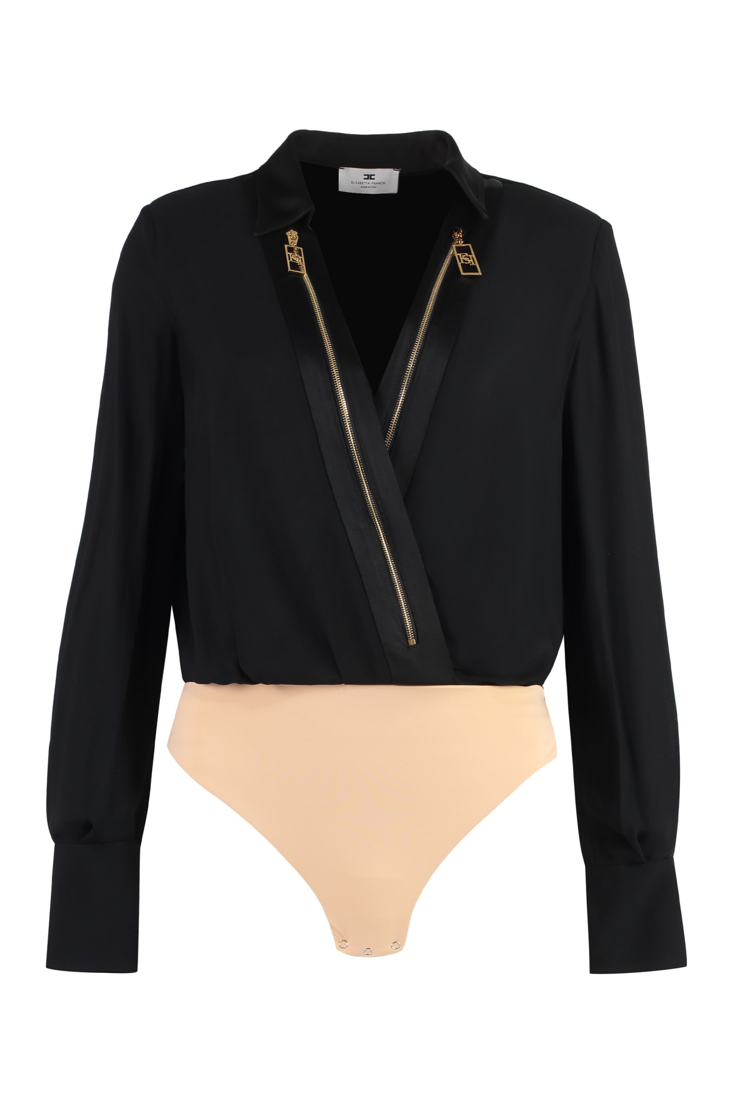 Shop Elisabetta Franchi Georgette Bodysuit Shirt In Black