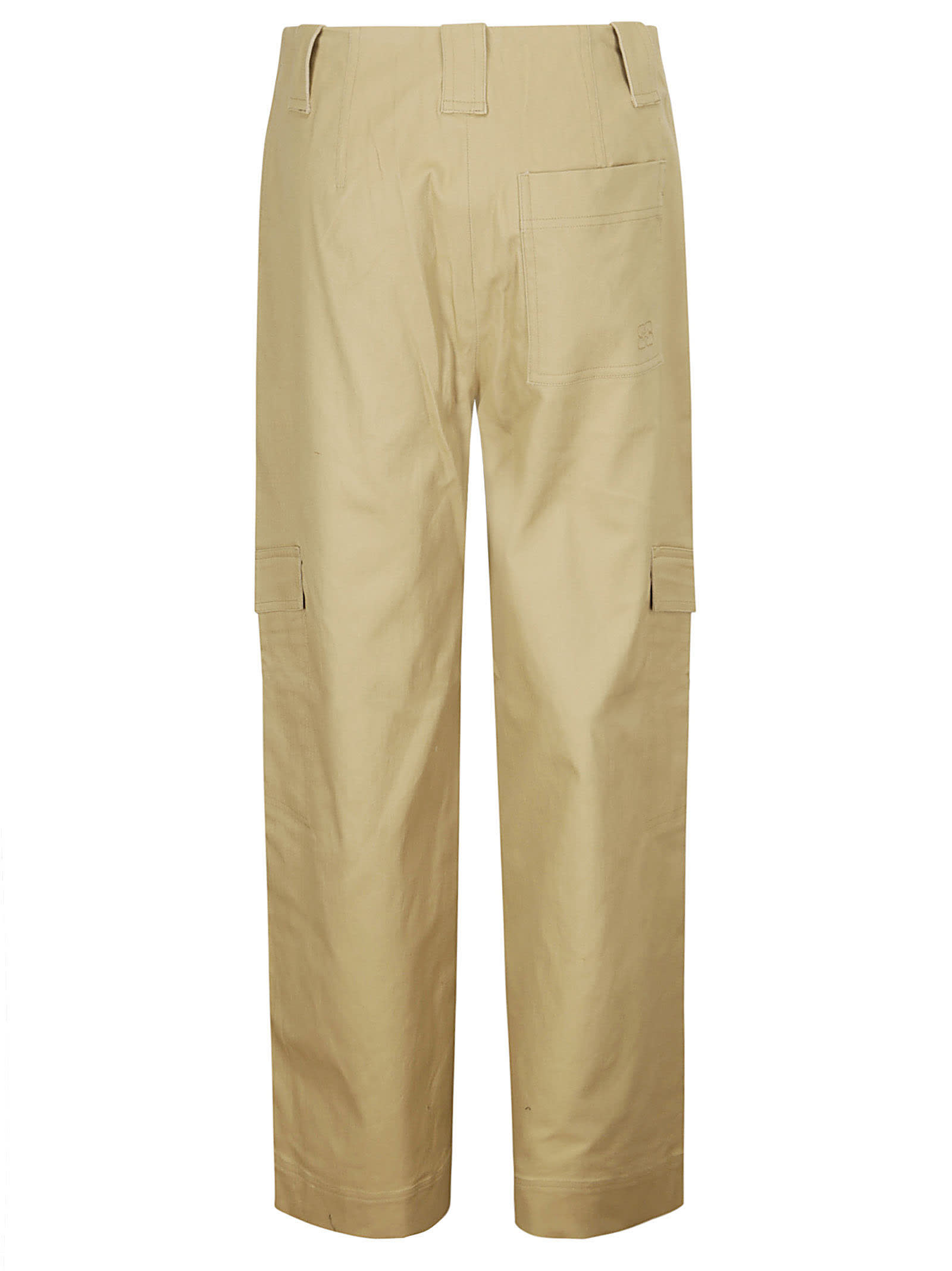 Shop Ganni Herringbone Canvas Mid Waist Pants In Tigers Eye