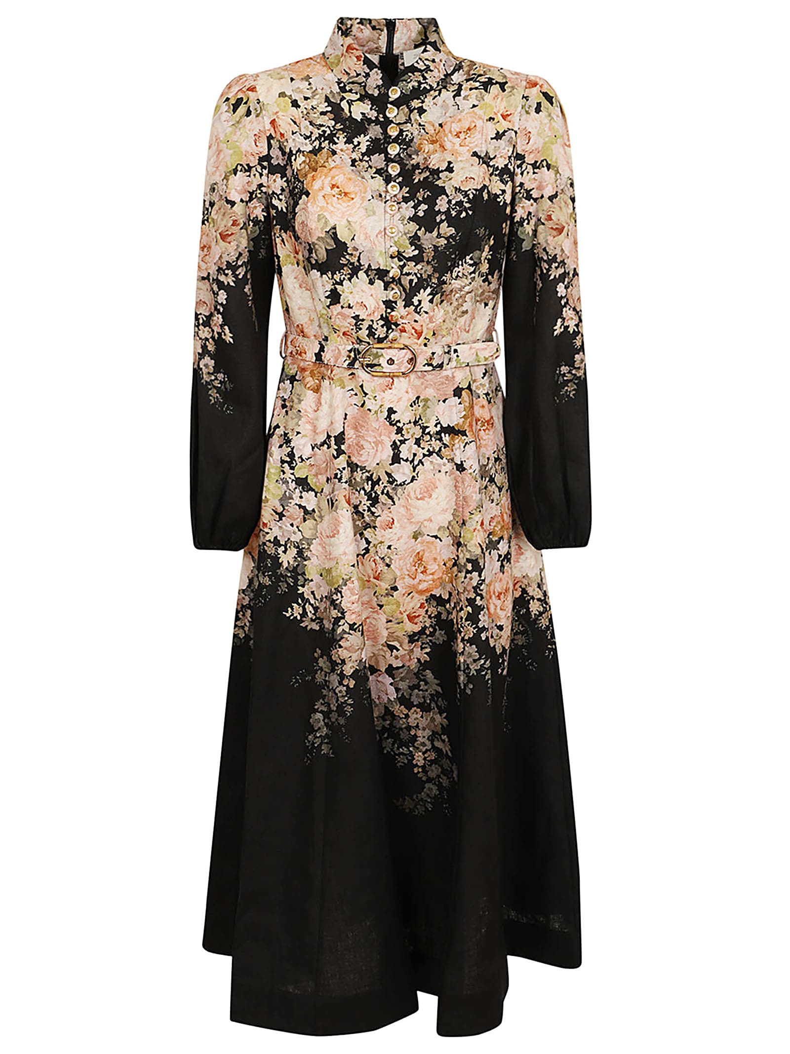 Shop Zimmermann Illustration Buttoned Midi In Black Rococo Floral