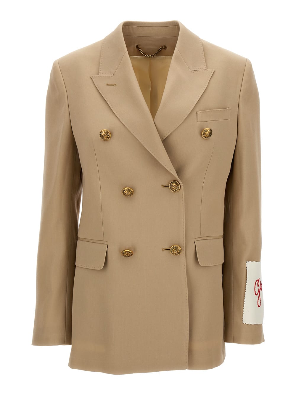 Shop Golden Goose Beige Double-breasted Blazer With Peak Revers In Wool Woman