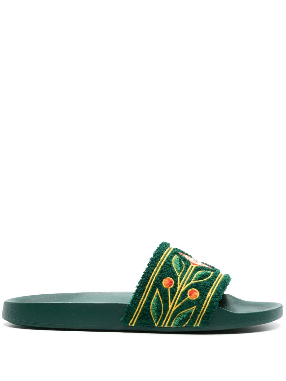 Shop Casablanca Green Slippers With Embroidered Terry Detail