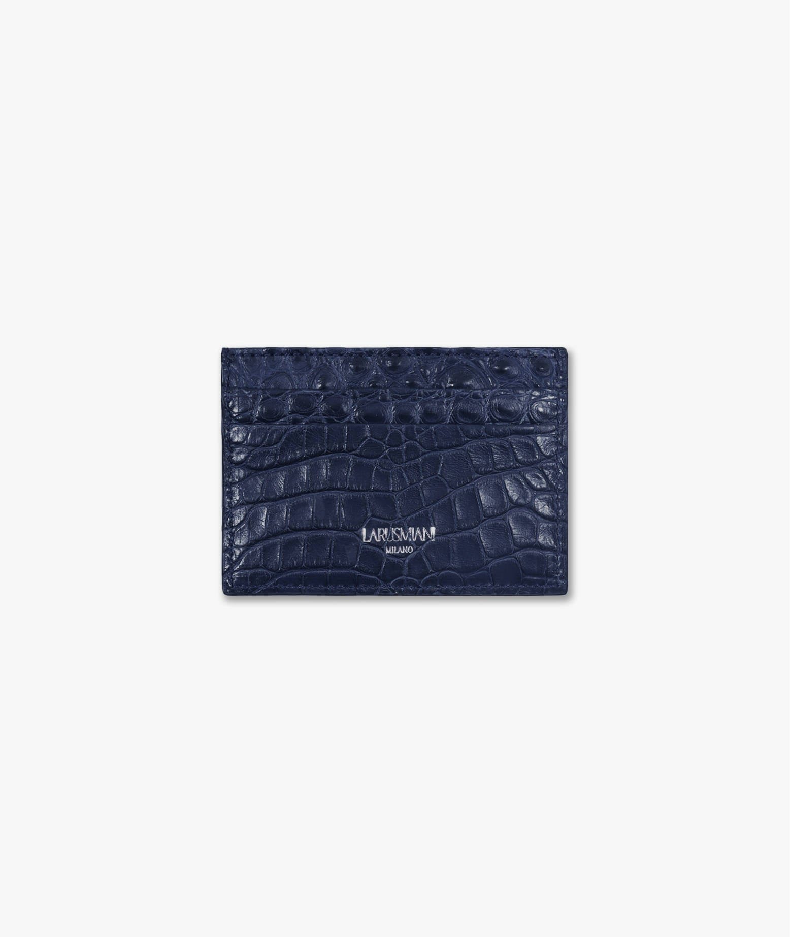 Larusmiani Horizontal Alligator Card Holder Capital Wallet In Blue