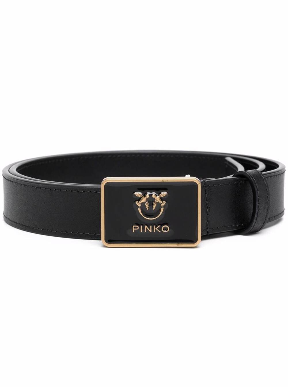 Pinko Black Leather Belt With Logo Buckle