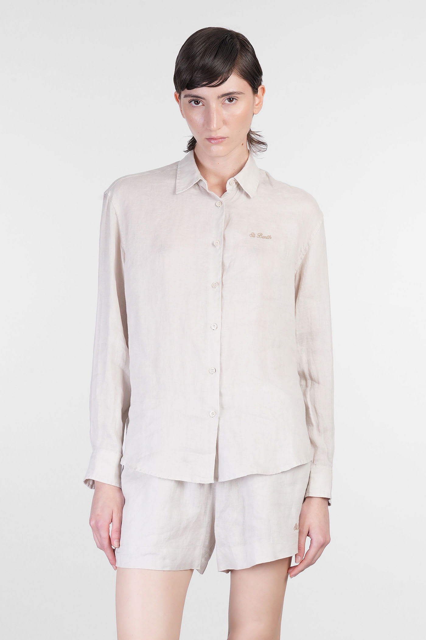 Mc2 Saint Barth Meredith Shirt In Taupe Linen In Neutral