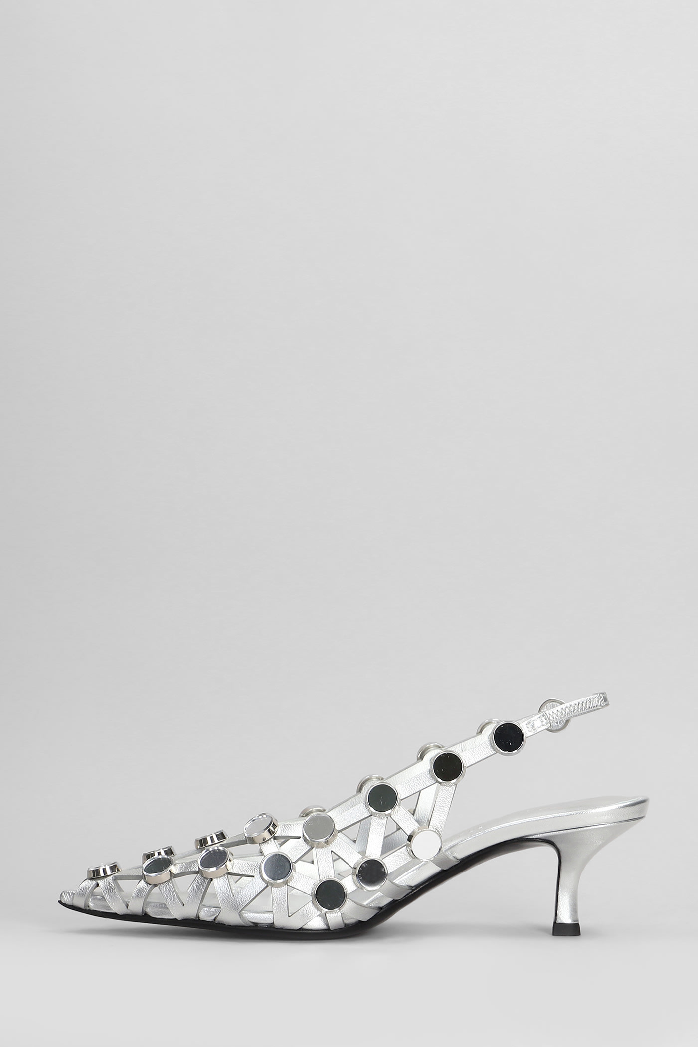 Attico Grid Studded Metallic Leather Slingback Pumps