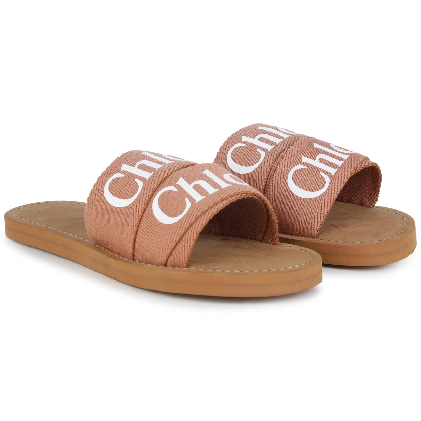 Chloé Kids' Slide Sandals With Print In Brown