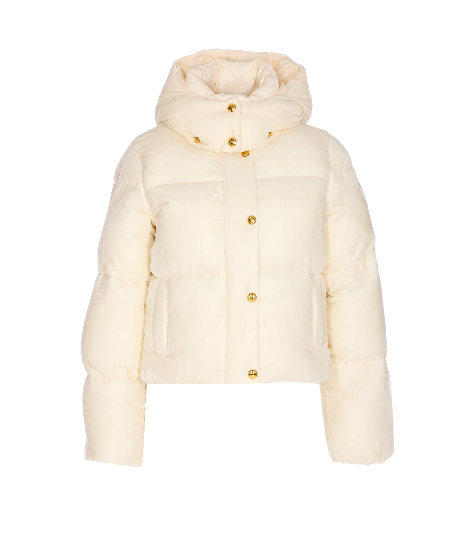 Elisabetta Franchi Milk Velvet Hooded Down Jacket In White