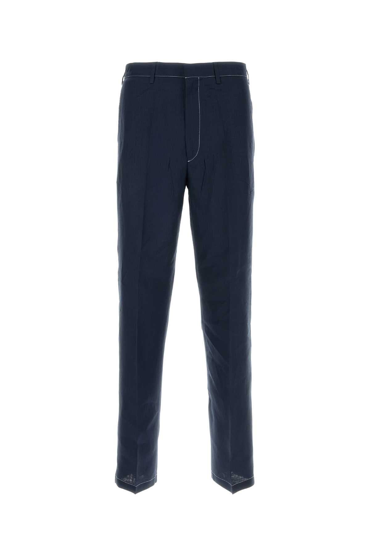 Prada Navy Blue Linen Pant - Prada - Modalova