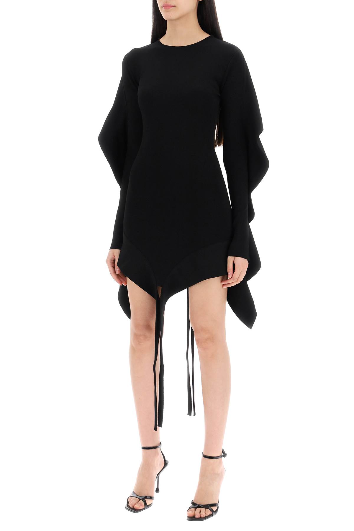 Shop Mugler Asymmetric Mini Dress With Ruffle Details In Black (black)