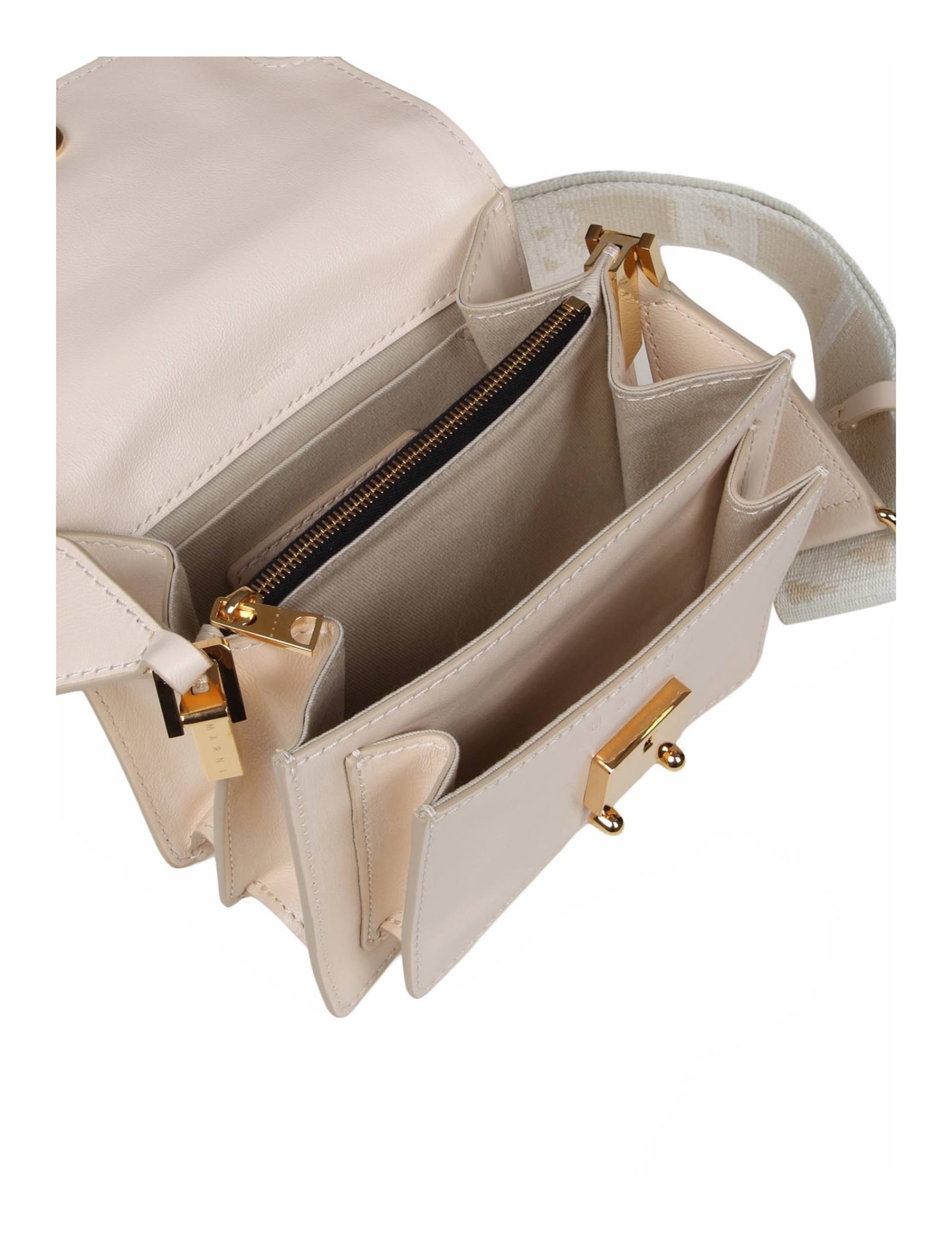 Shop Marni Small Trunk Soft Shoulder Bag In Cream Color Leather