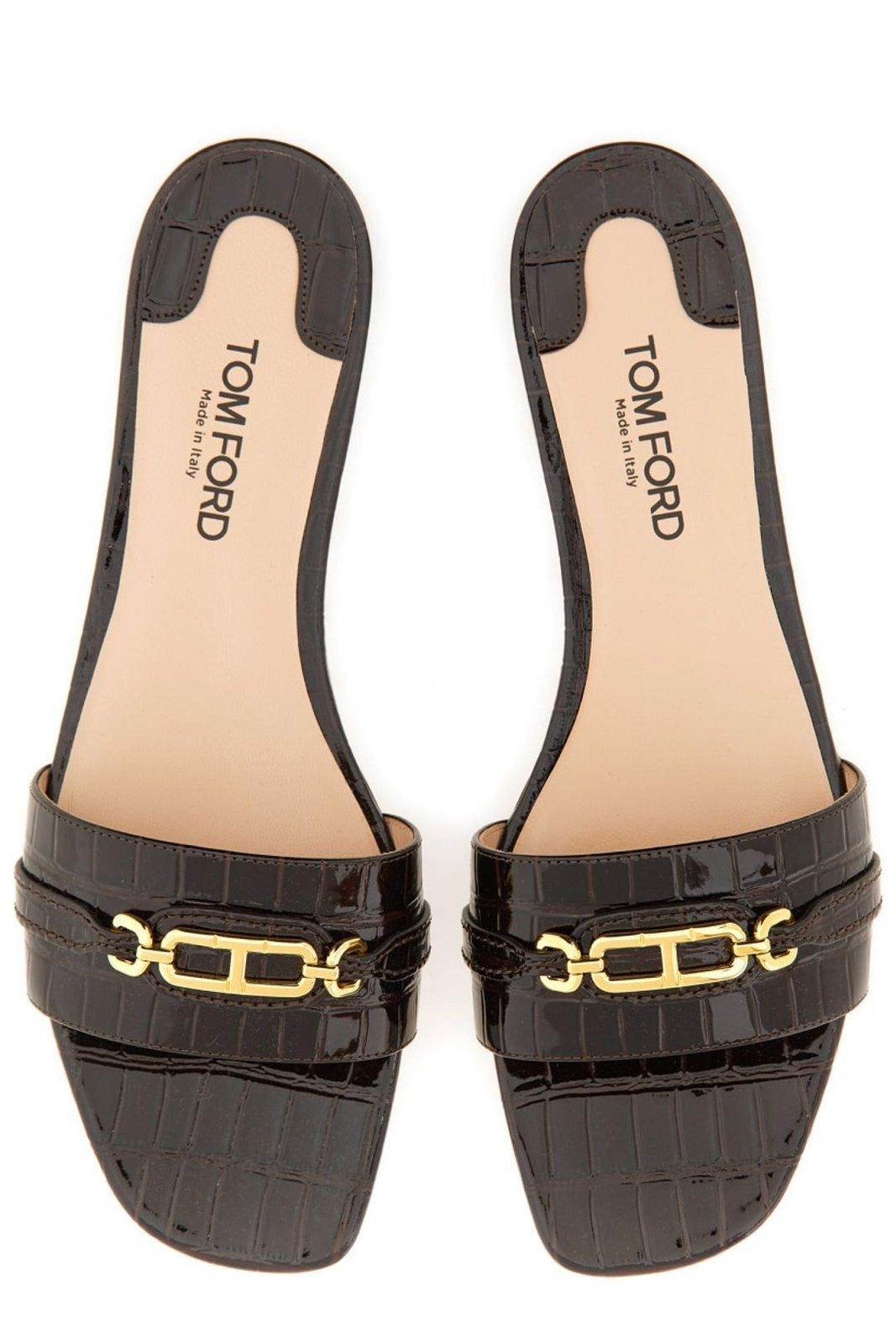 Shop Tom Ford Embossed Flat Sandals In Brown