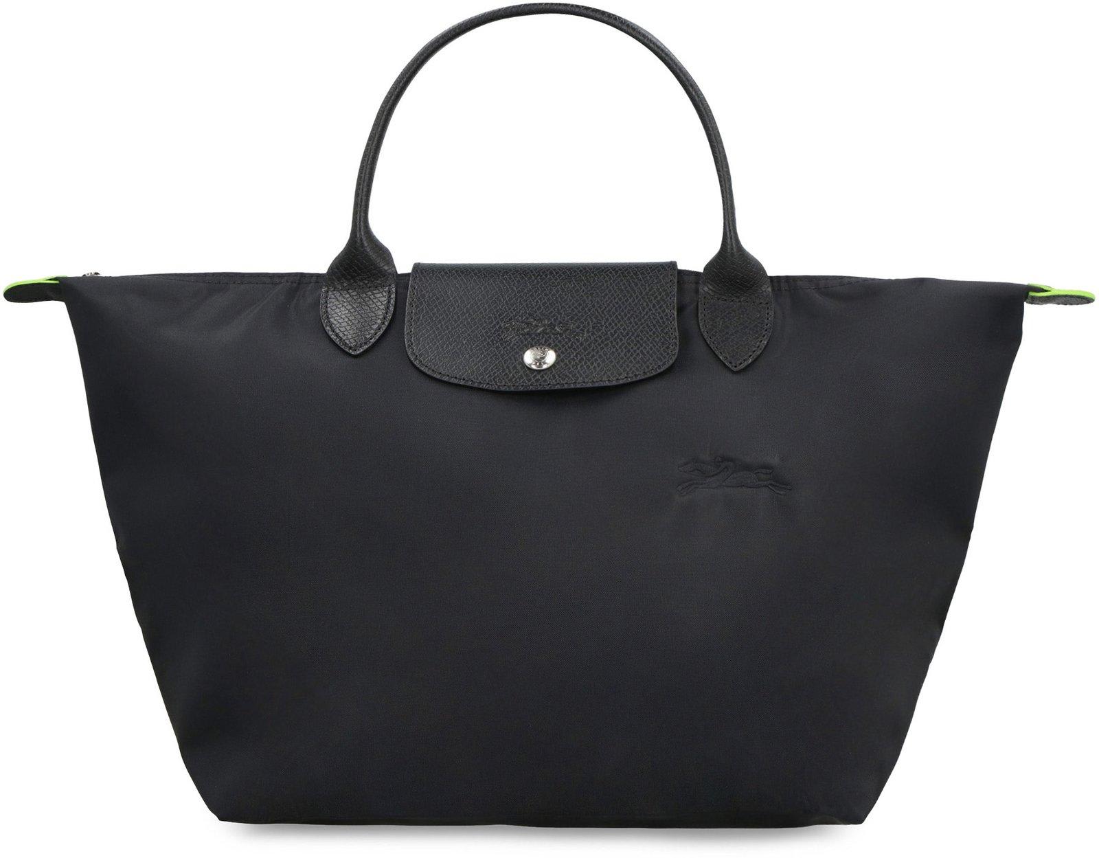 Shop Longchamp Le Pliage Logo Embroidered Medium Tote Bag In Black