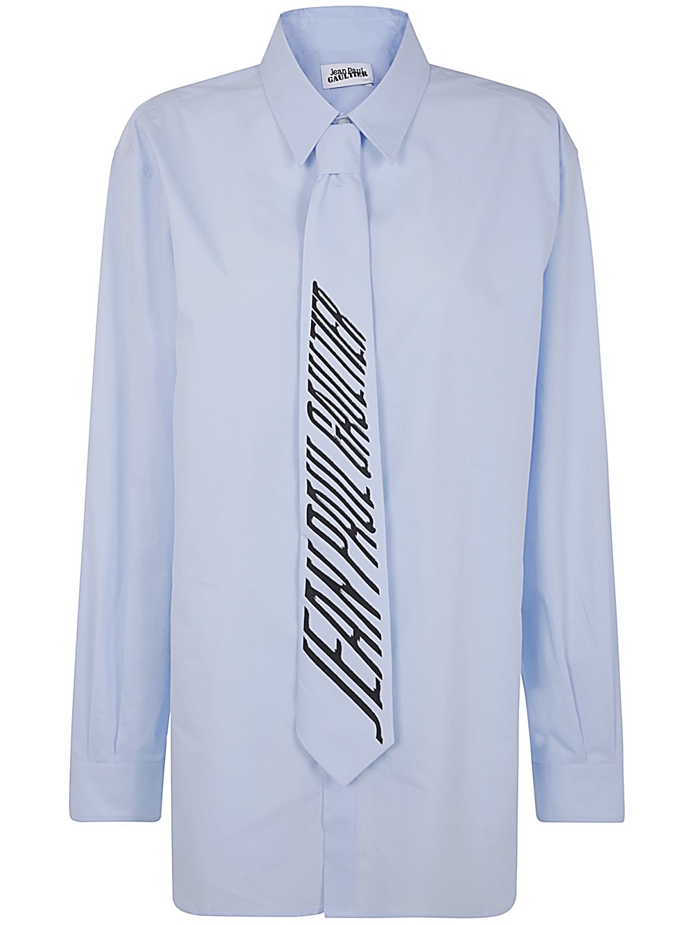 Shop Jean Paul Gaultier Cotton Popeline Shirt With Printed Tie In Babyblue Black