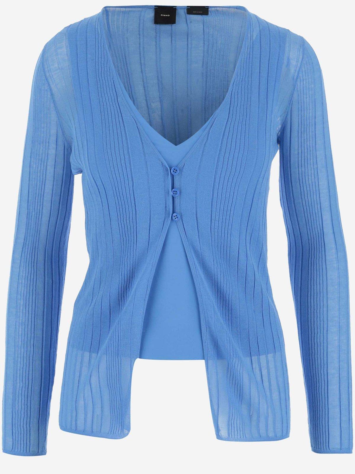 Shop Pinko V-neck Long-sleeved Sweater In Light Blue