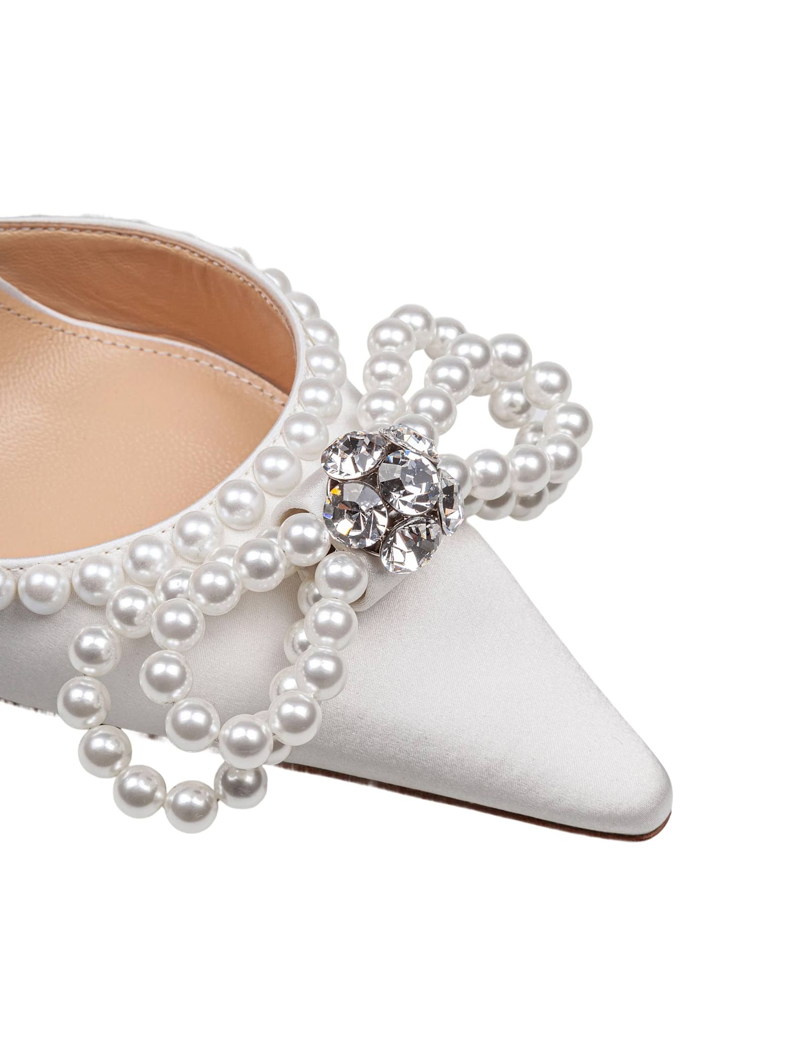 Mach &amp; Mach Satin Double Decollete With Pearl Bow In White