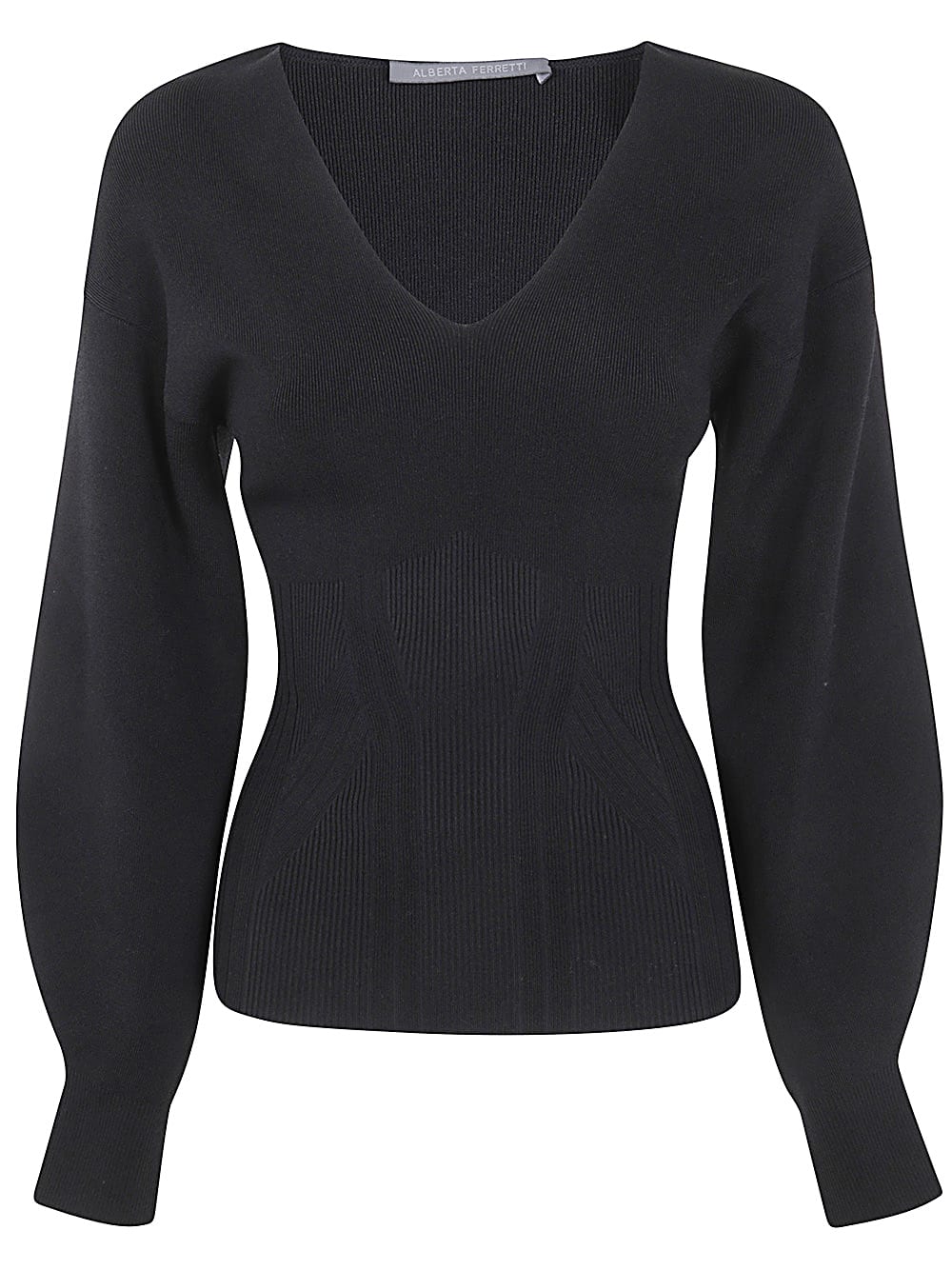 Shop Alberta Ferretti Viscose Stretch V Neck Sweater In Black