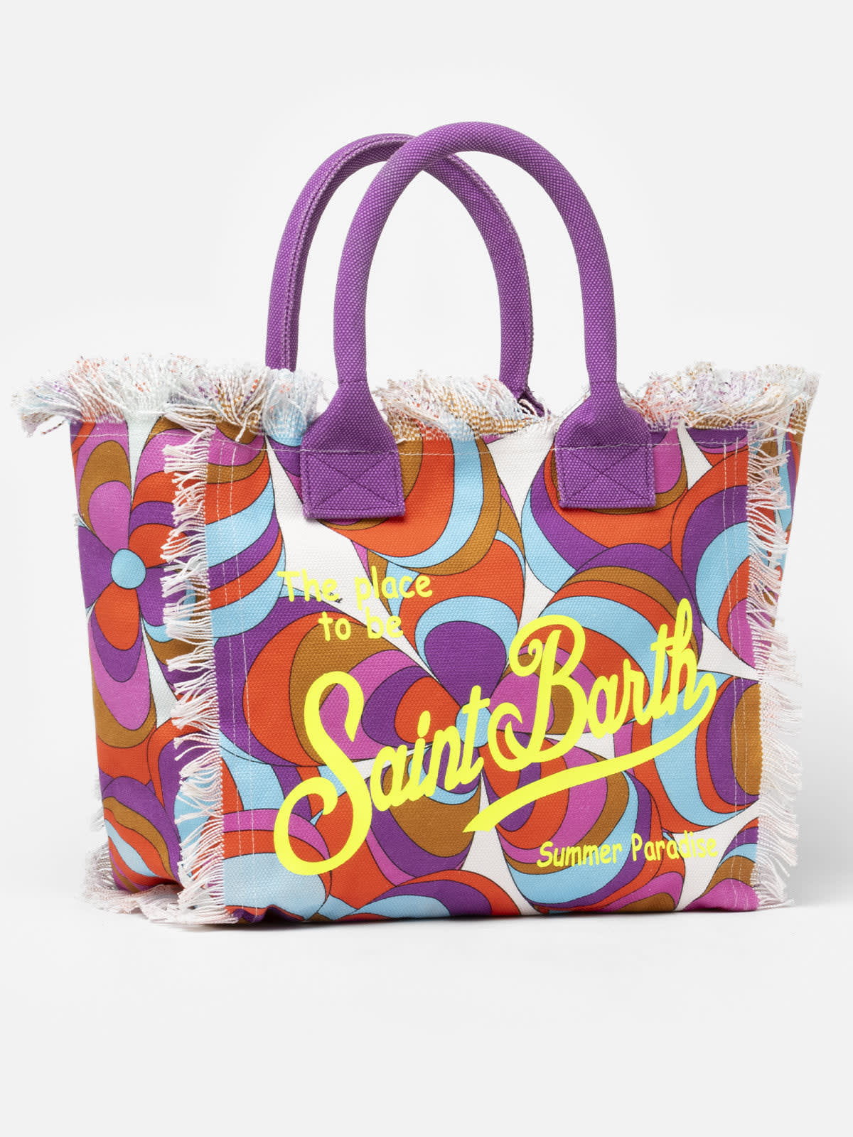 Mc2 Saint Barth Cotton Canvas Vanity Tote Bag With Daisy Print In Orange