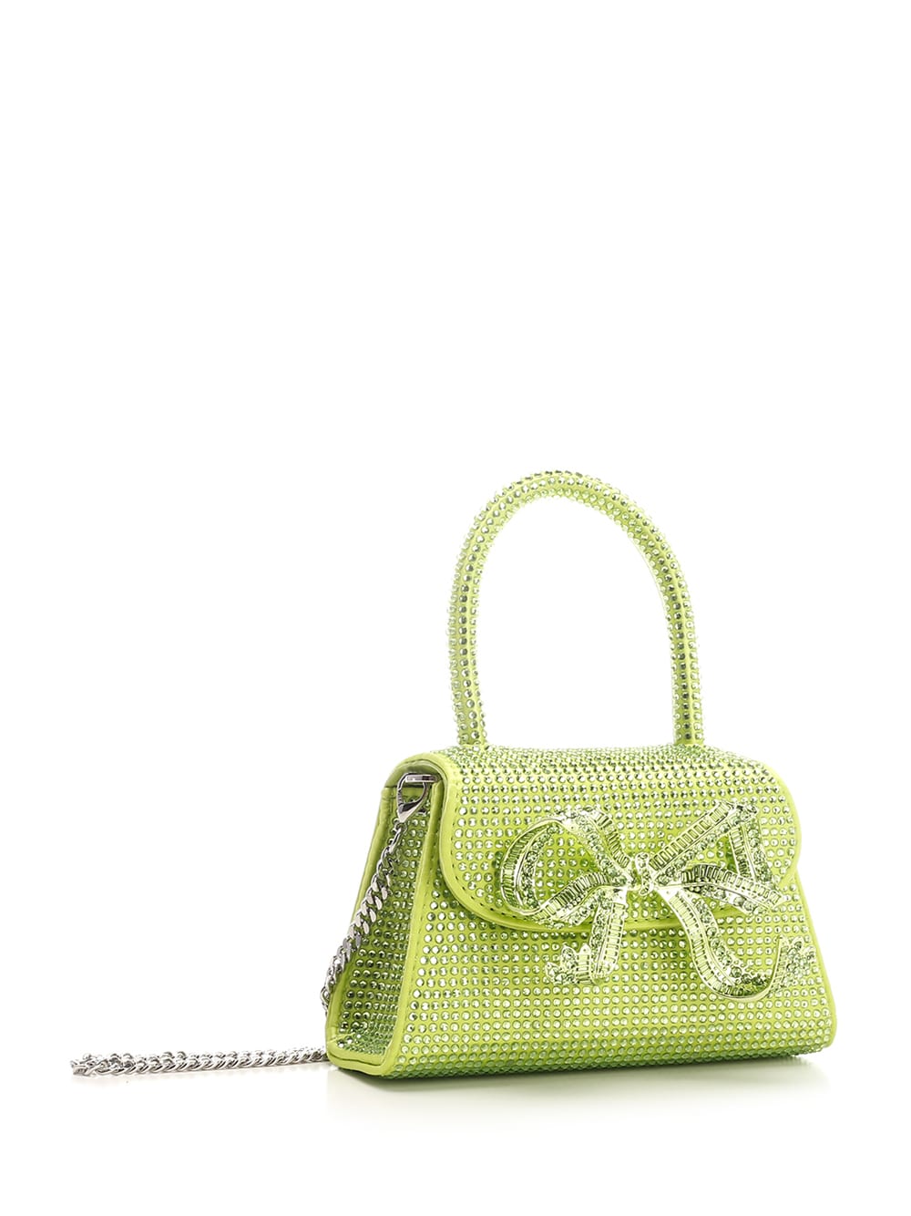Shop Self-portrait Micro Bag With Silver Bow In Green