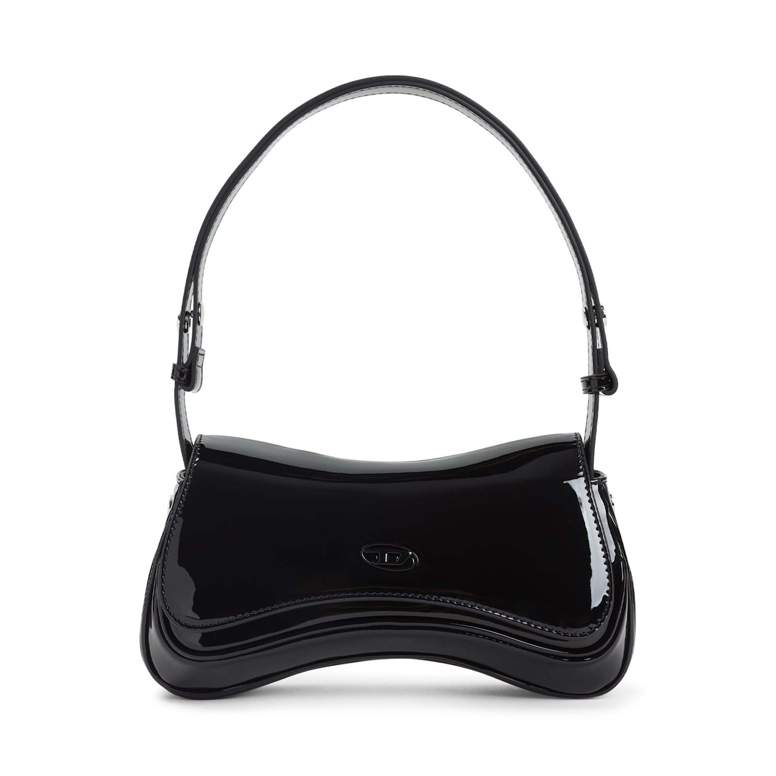 Diesel Curved Black Play Clutch With Glossy Finish And Magnetic Closure In Black