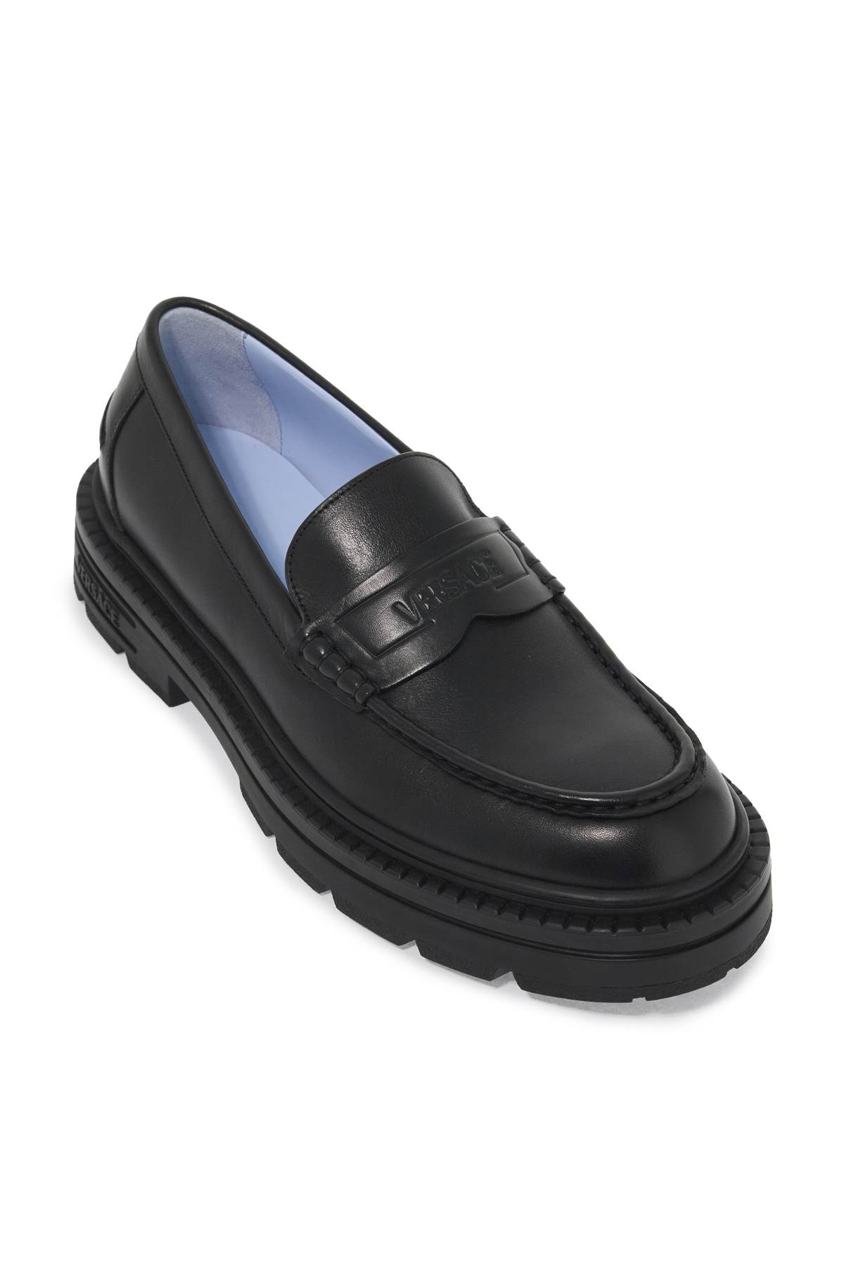 Shop Versace Smooth Leather Adriano Loafers In In Black