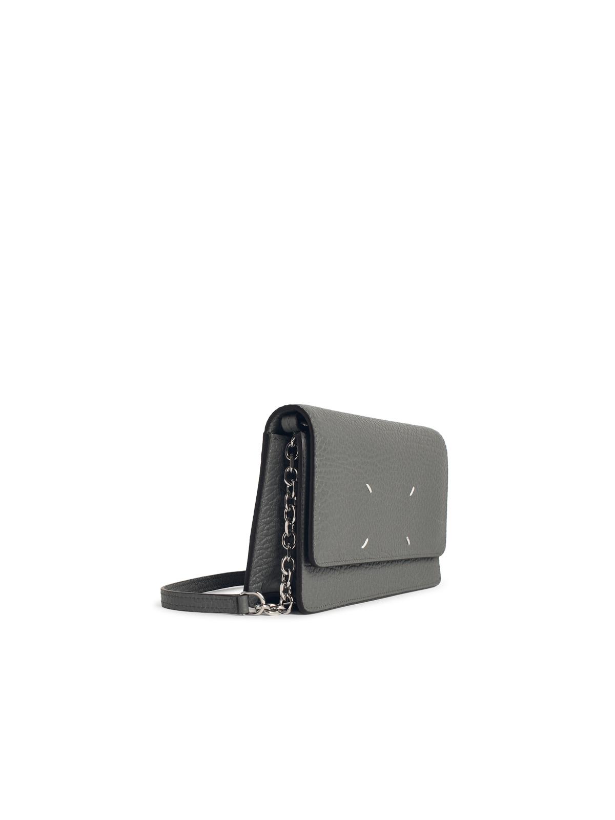Maison Margiela Four Stitches Wallet With Chain In Pebble Grey Leather In Gray
