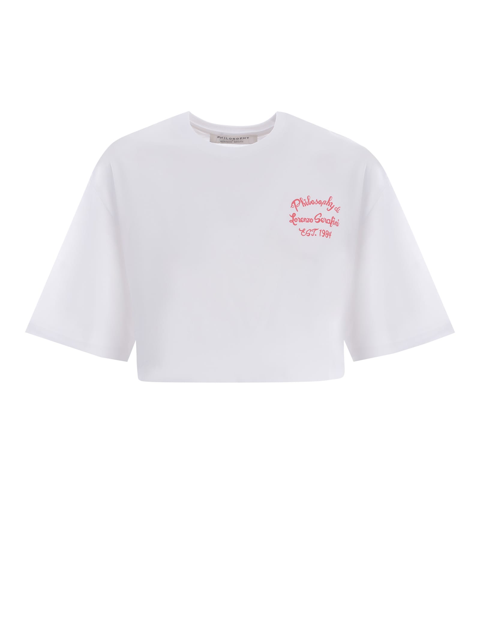 Shop Philosophy Di Lorenzo Serafini Cropped T-shirt Philosophy Logo In Cotton Jersey In Bianco