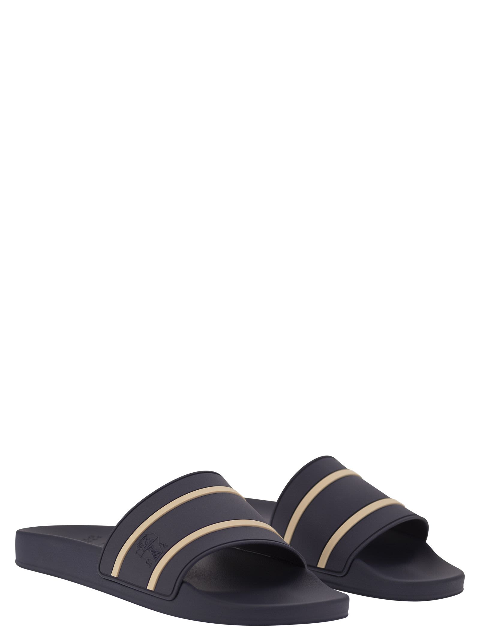 Shop Brunello Cucinelli Striped Rubber Sandals In Blue/beige