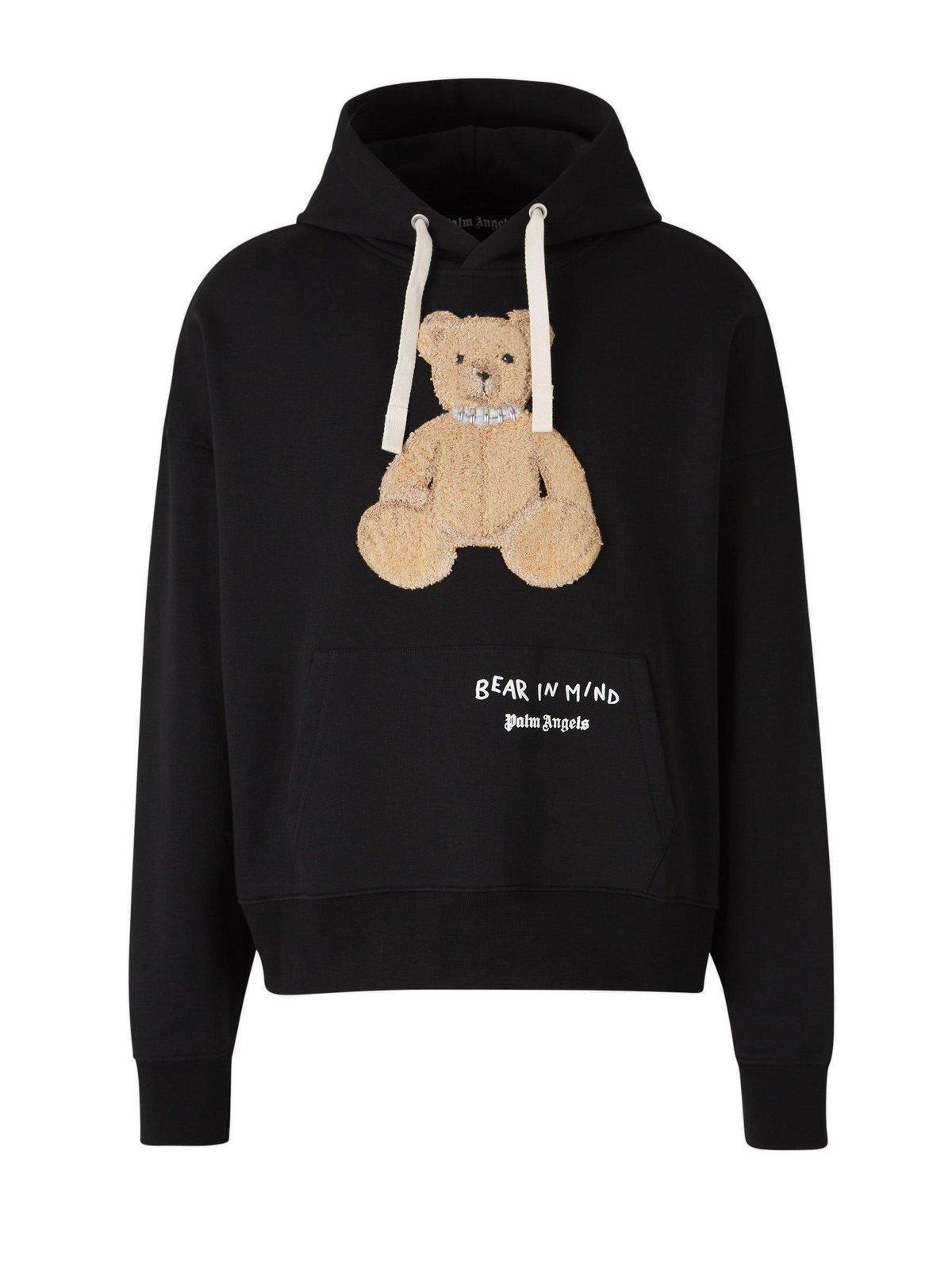 Shop Palm Angels Bear In Mind Drawstring Hoodie In Black Brown