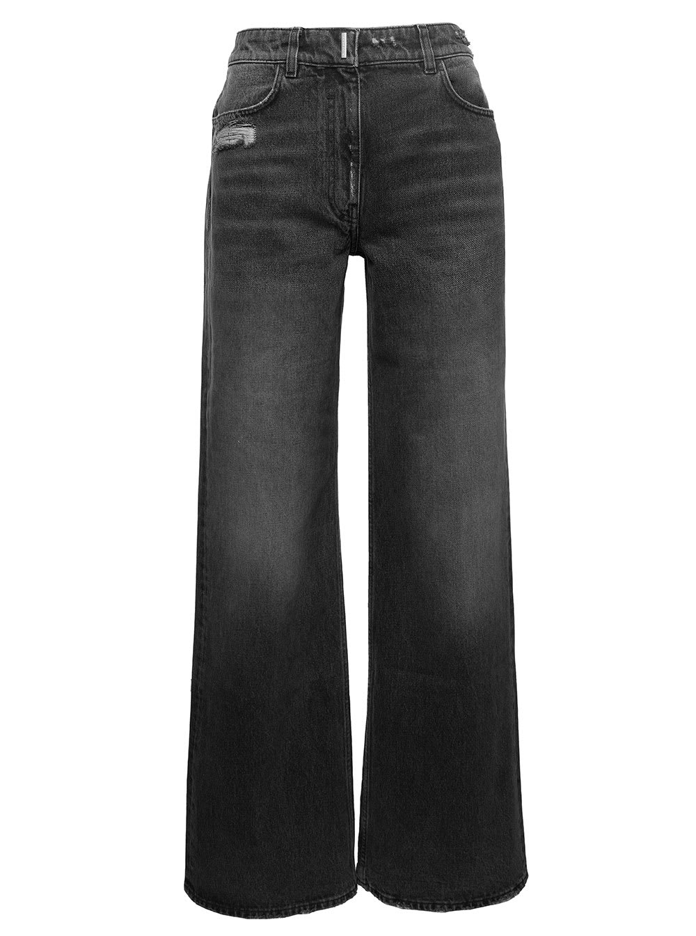 Givenchy Black 5-pocket Style Wide Jeans With Logo Patch In Denim Cotton Woman