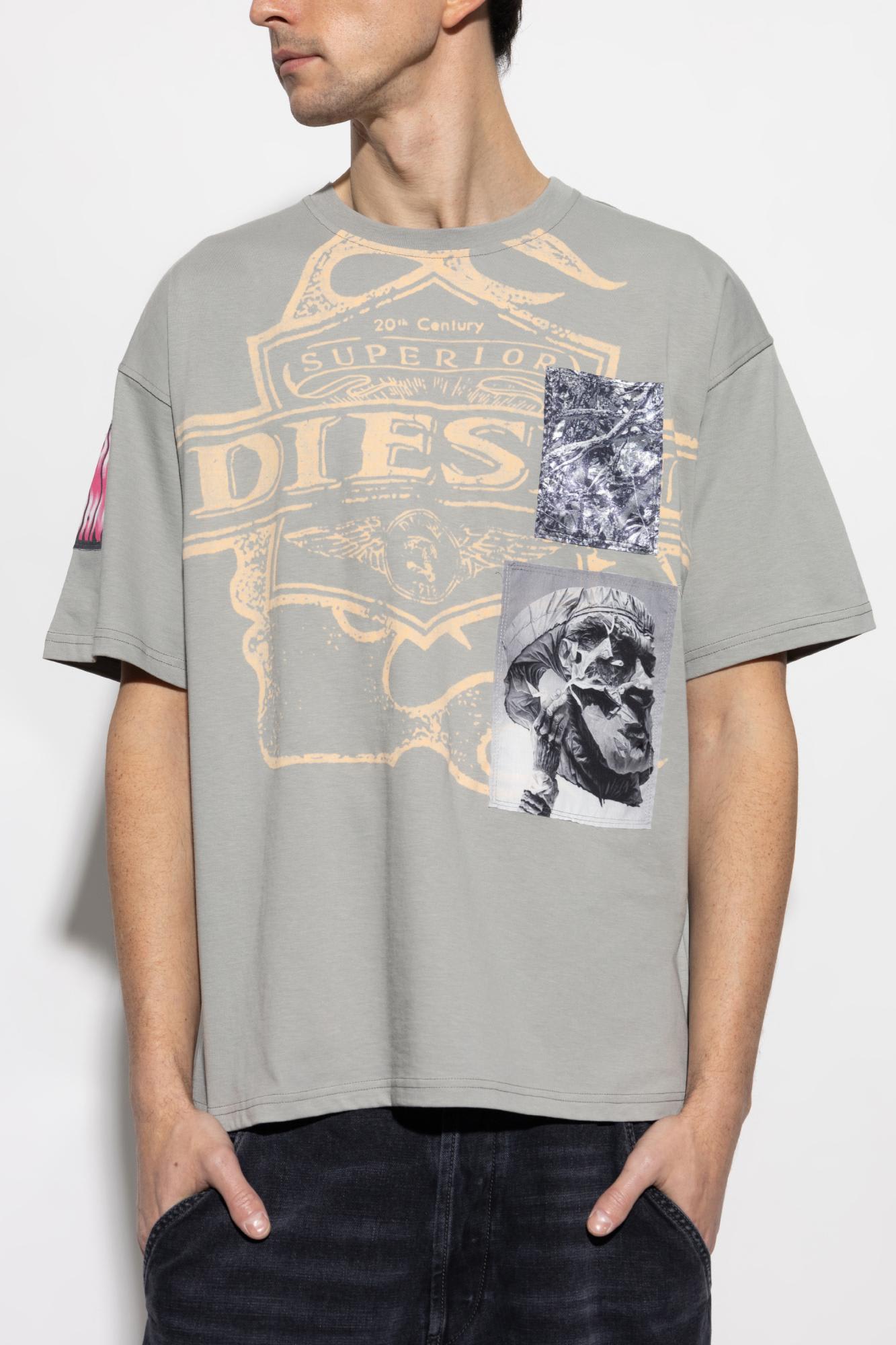 Diesel T-boxt Slits R8 Graphic Patch T Shirt In Grey