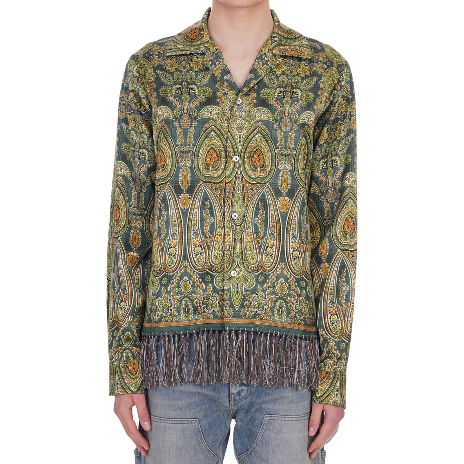 Shop Amiri Tapestry Longsleeve Shirt In Green