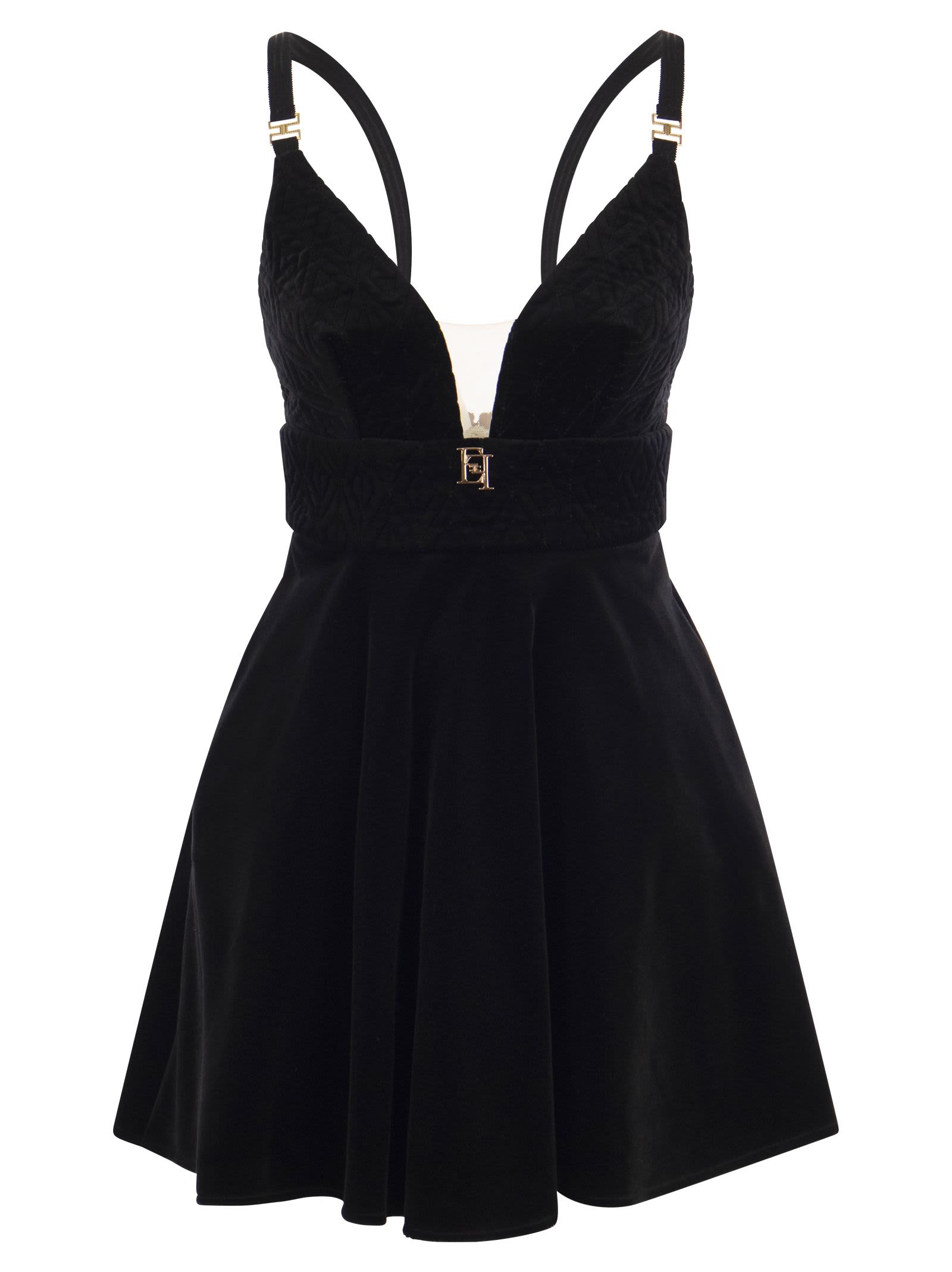 Shop Elisabetta Franchi Mini Dress In Velvet With Cups In Black
