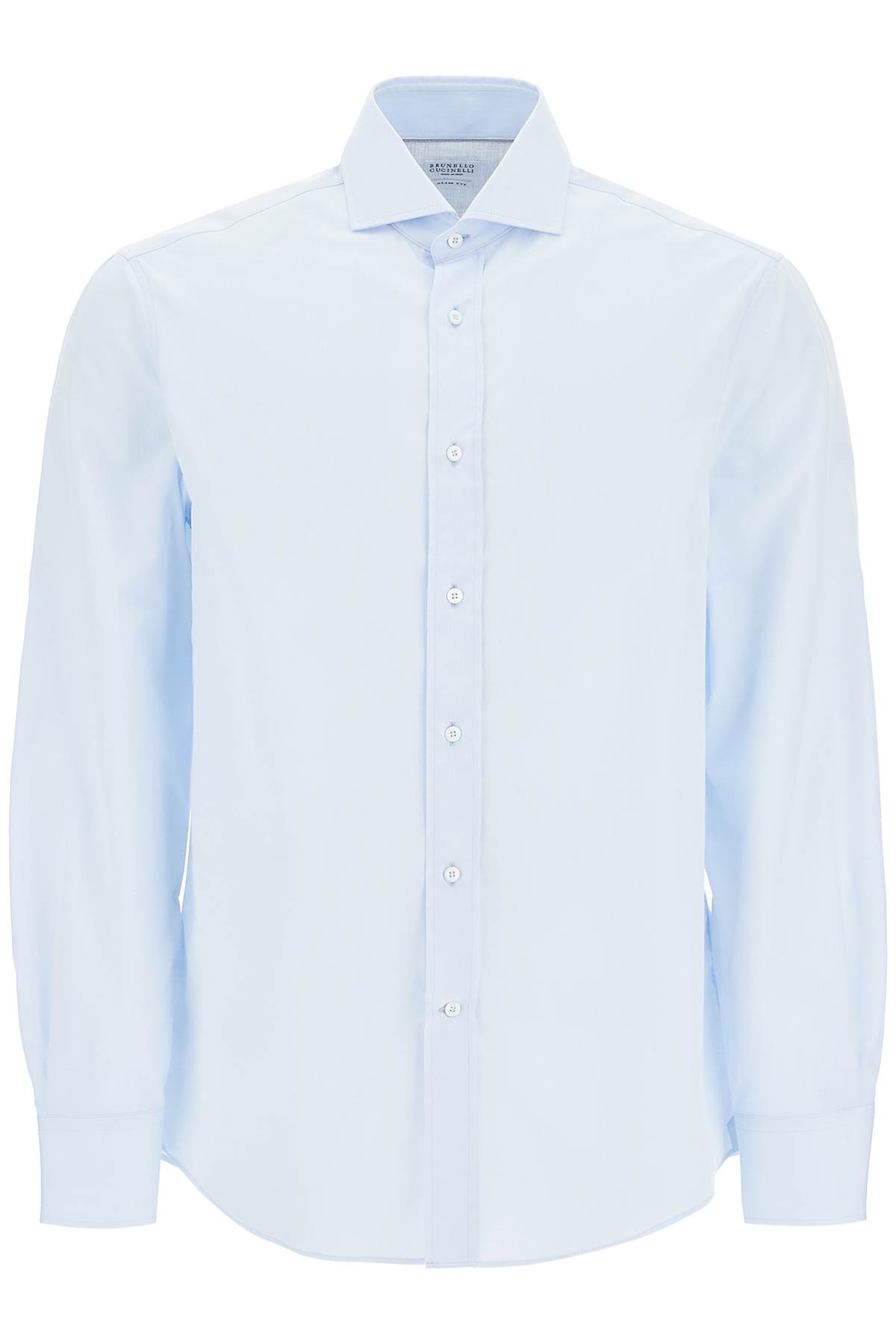 Shop Brunello Cucinelli Spread Collar Slim Fit Shirt In Celeste (light Blue)