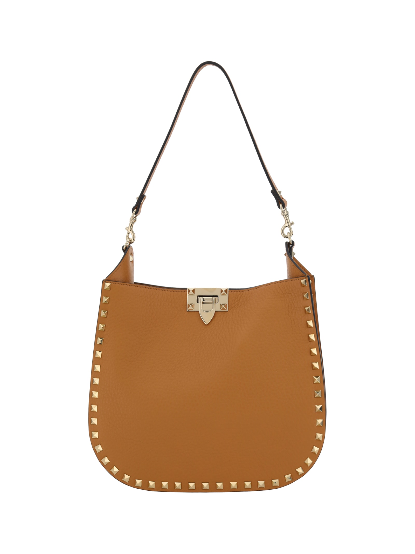 Shop Valentino Rockstud Shoulder Bag In Almond Beige/multicolor Beige