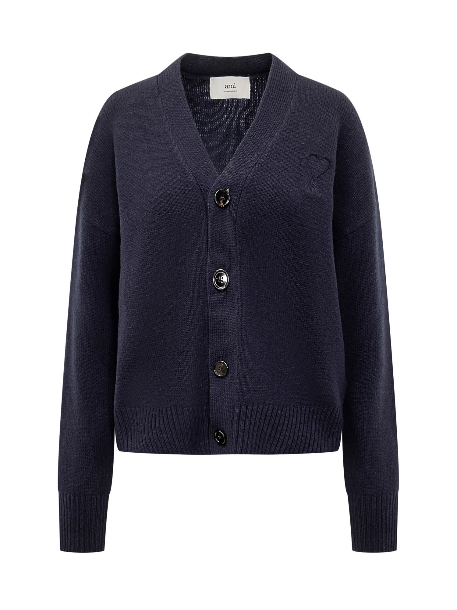 Shop Ami Alexandre Mattiussi Cardigan With Logo In Navy Blue