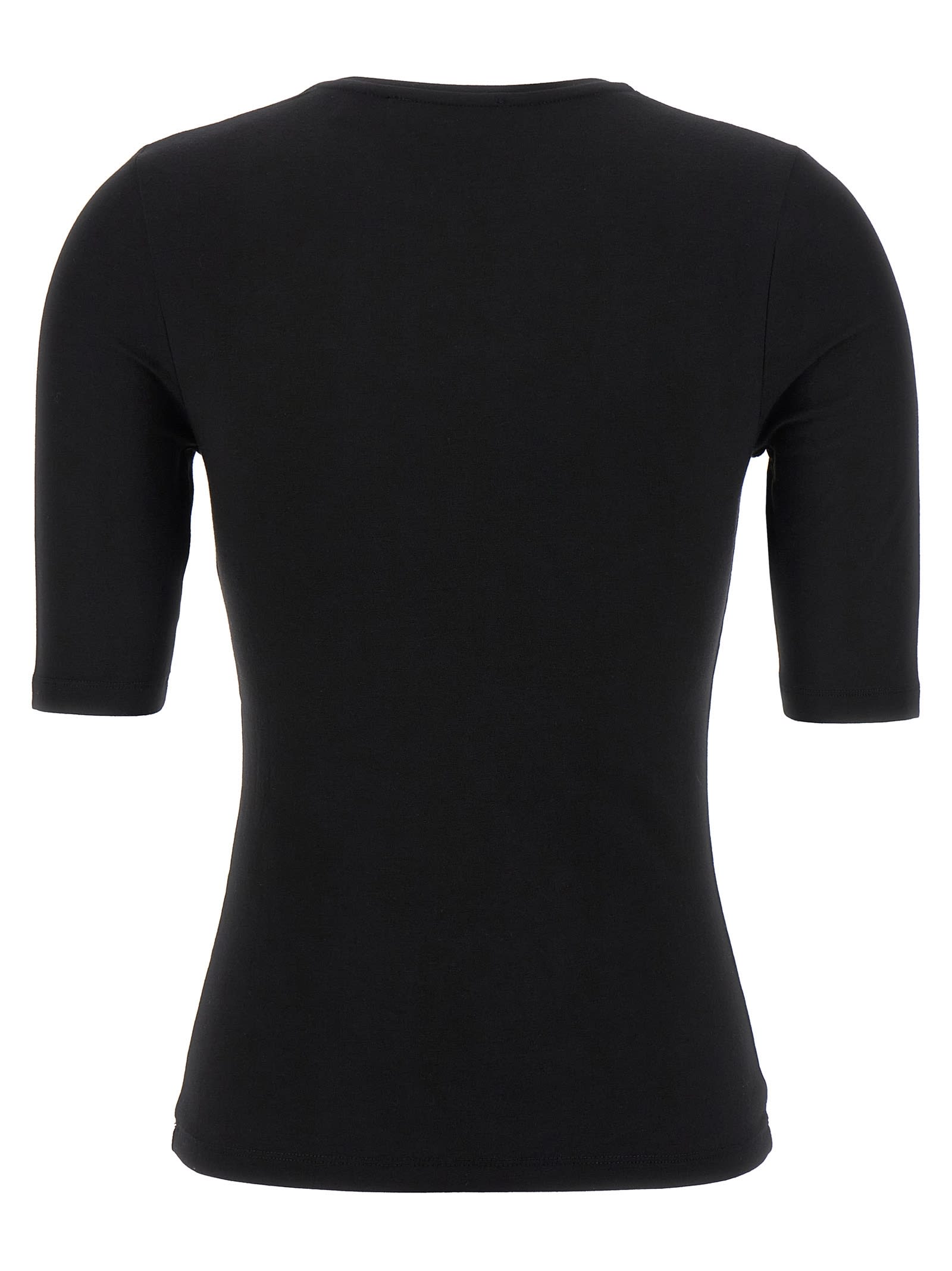 Rotate Birger Christensen Crew Neck Short Sleeves Stretch Fit Top In Black