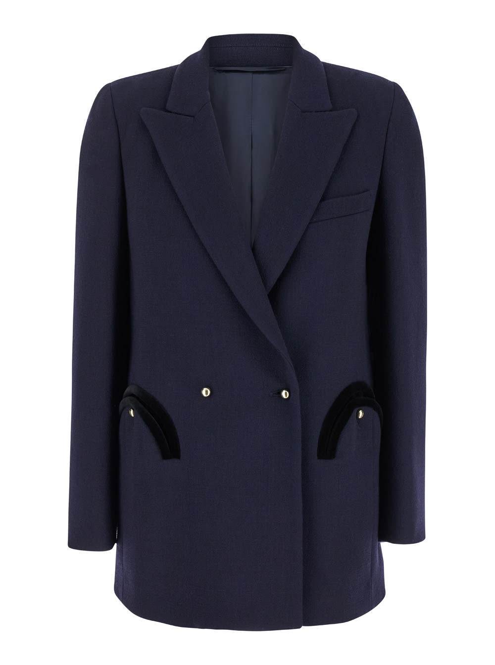 Shop Blazé Milano Resolute Navy Blue Double-breasted Jacket With Peak Revers In Wool Woman