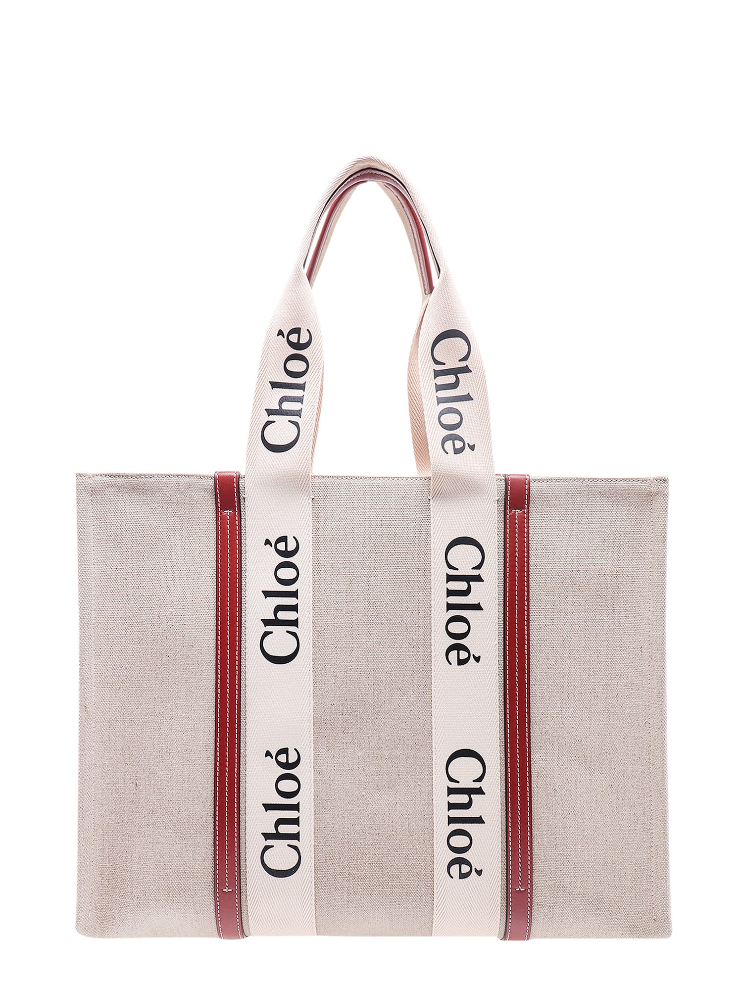 Chloé Linen Shoulder Bag With Logo Print. This Bag Is Made With Lower Environmental Impact Material In Sand