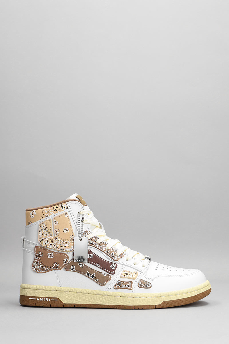 Amiri Skel Top Bandana-print Leather High-top Trainers In White