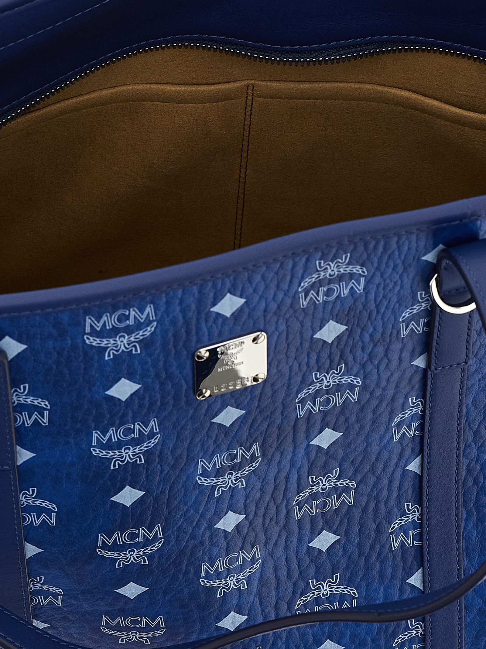 Mcm Toni Visetos Monogram Canvas Top-zip Tote Bag In Blue
