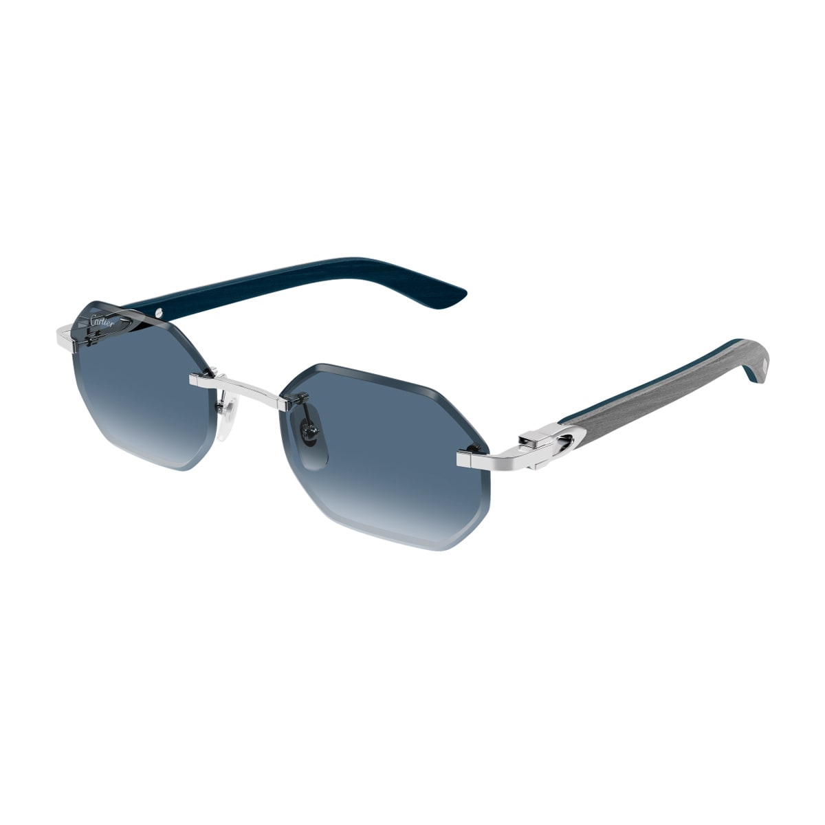 Cartier Ct0439s Décor C Allongé De  007 Silver Grey Blue Sunglasses In Blue