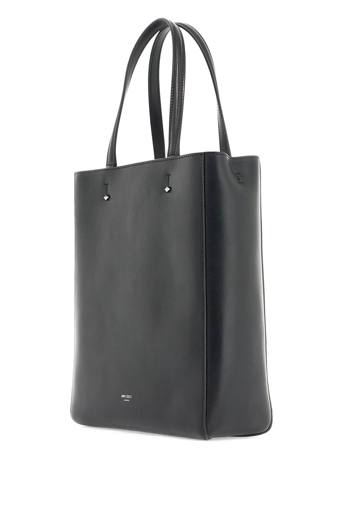 Shop Jimmy Choo Smooth Leather Lenny N/s Tote Bag. In Black Dark Silver (black)