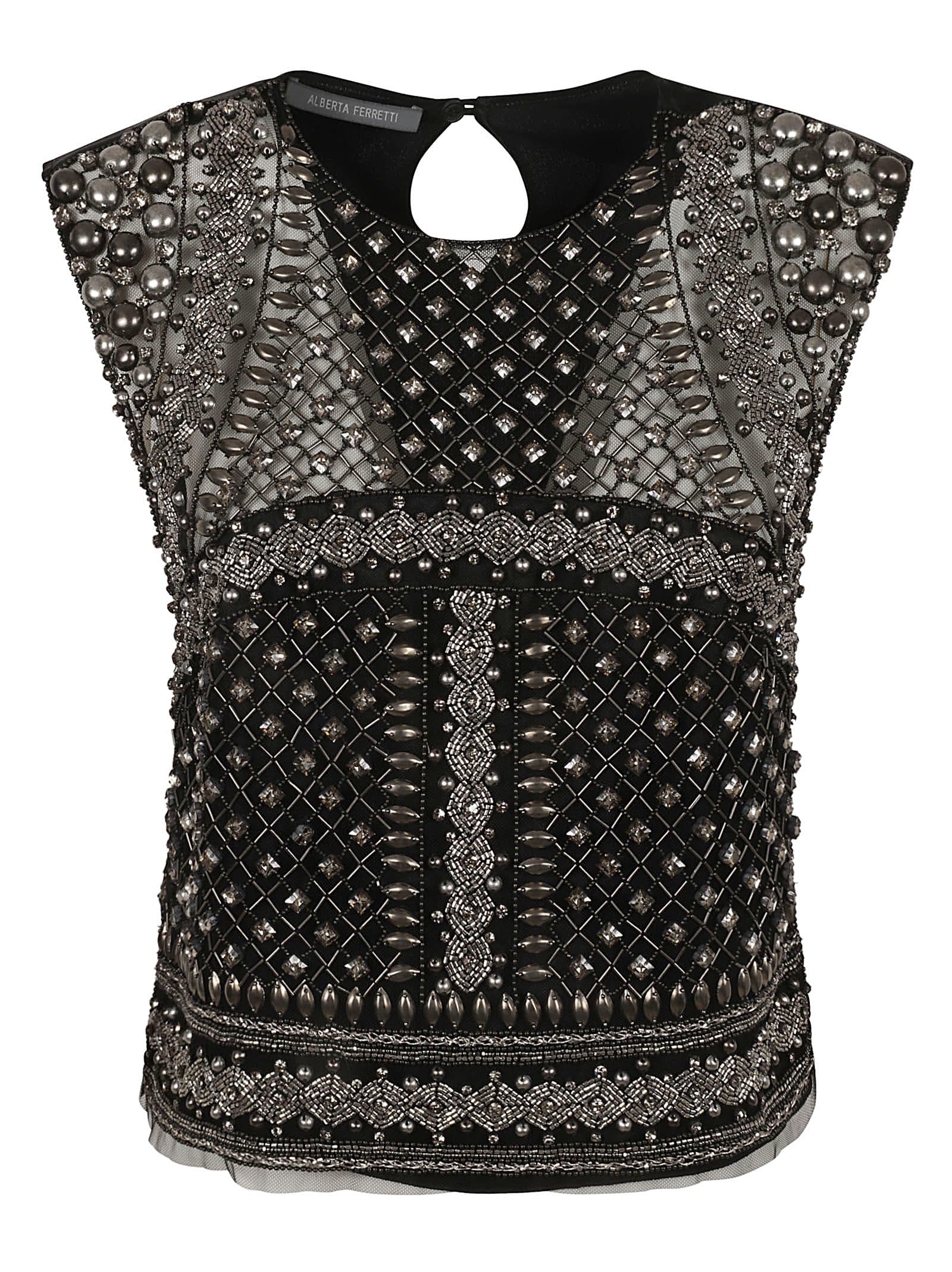 Shop Alberta Ferretti Pattern Embellished Sleeveless Lace Top In Black