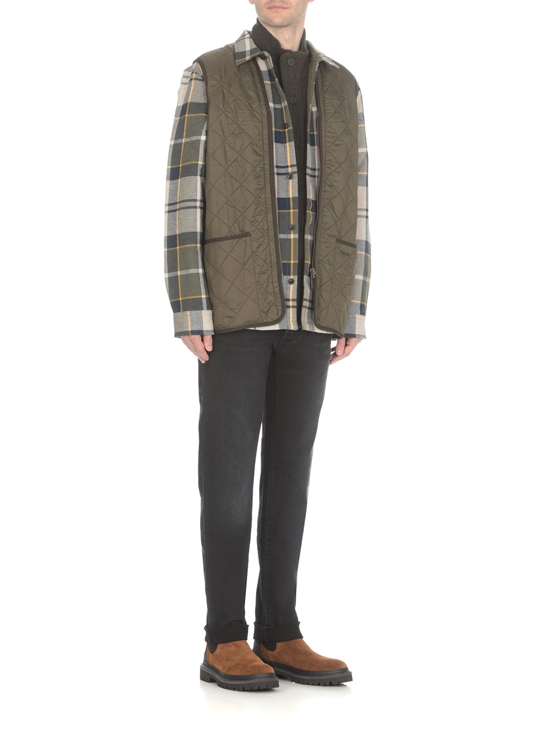 Barbour Sweater High Neck Elbow Patches In Green