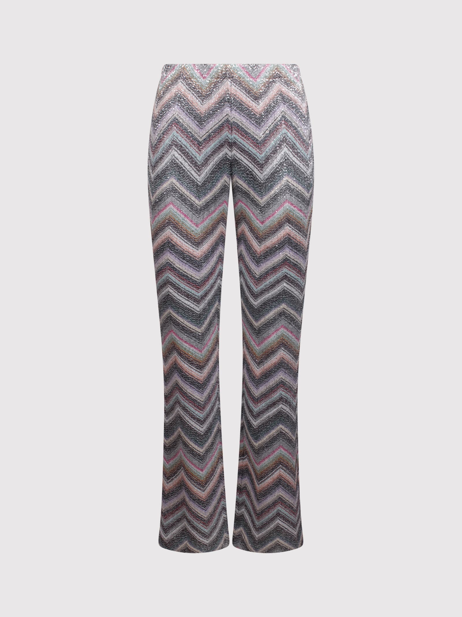 Missoni Flared Trousers In Zig Zag Knit With Sequins In Multi