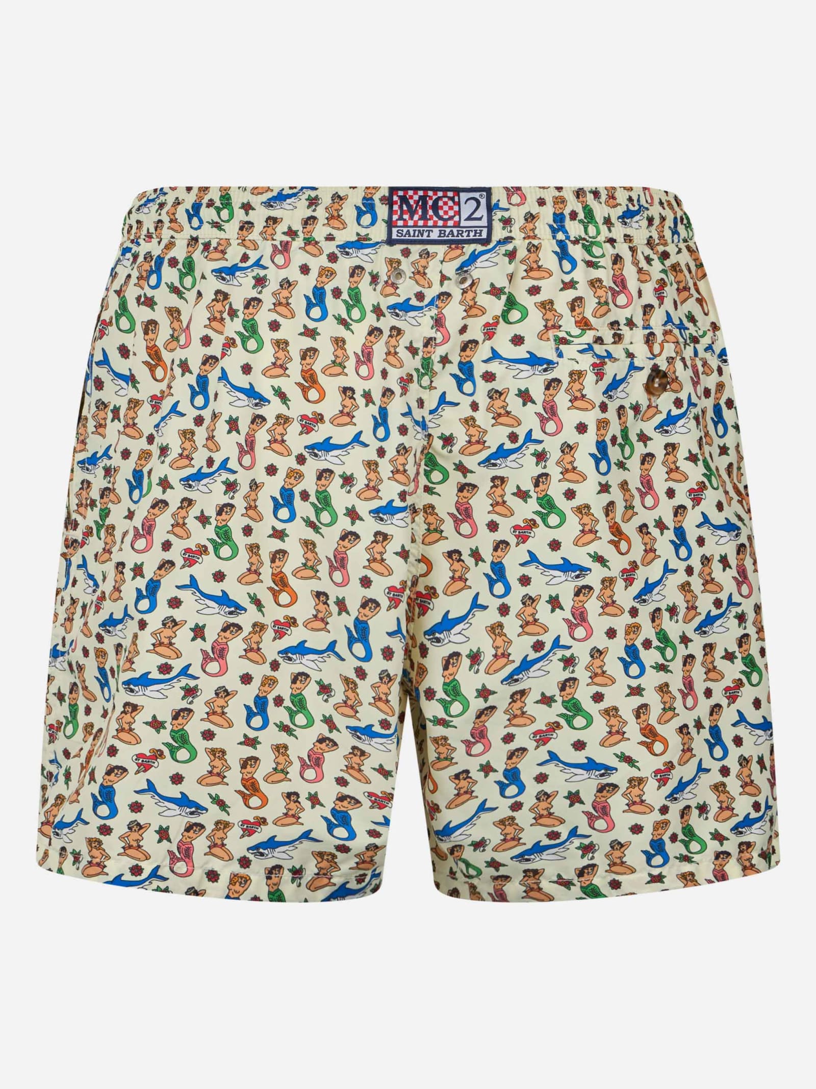 Mc2 Saint Barth Lightweight Fabric Swim Boxer Shorts With Print In White